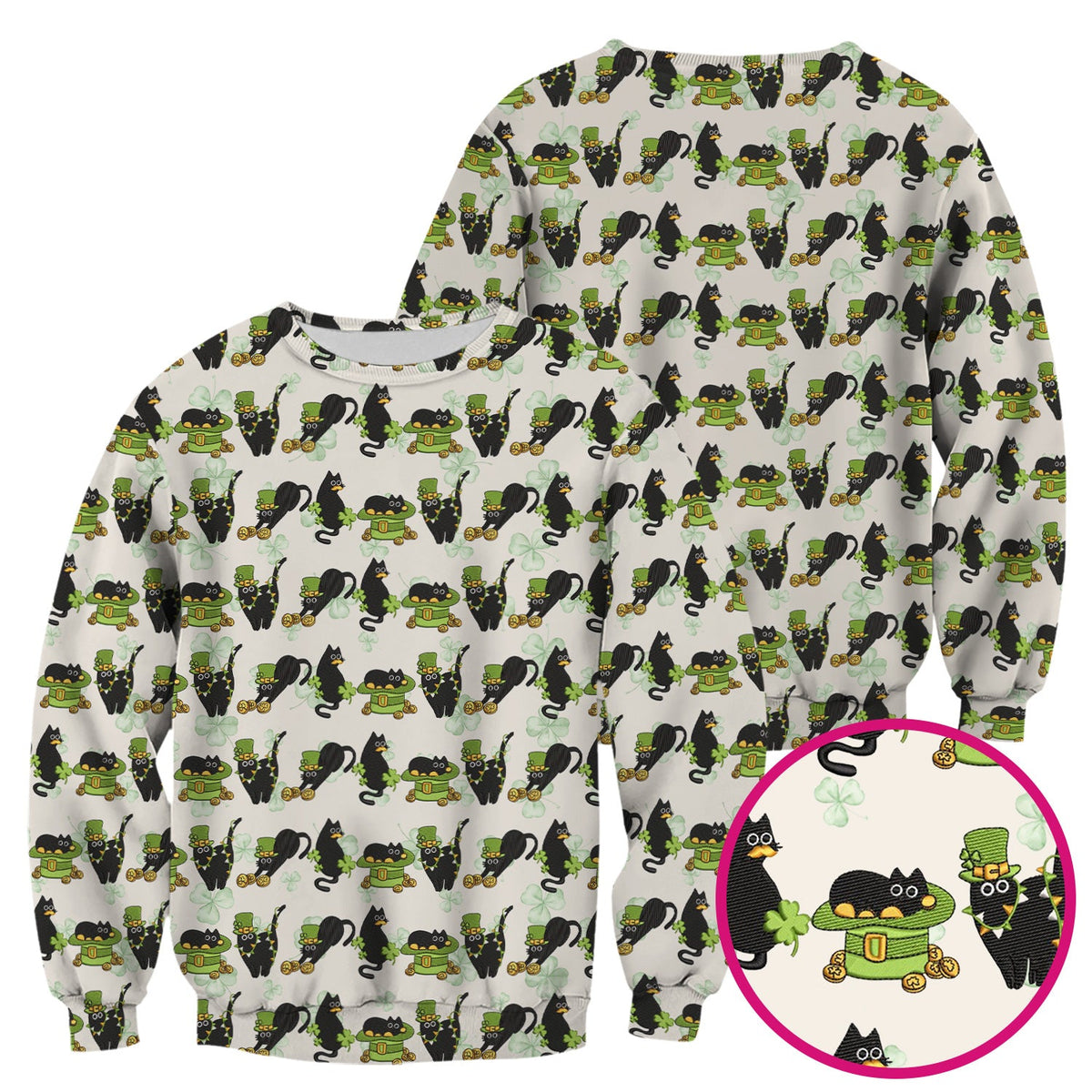 St Patrick Black Cat Clover Nurse Scrub Top