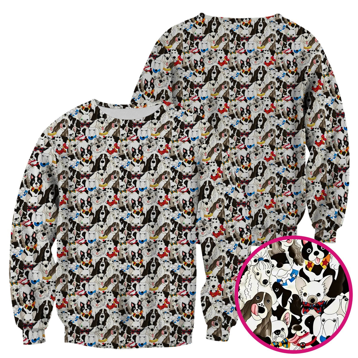 Cute Dog Cartoon All Over Print Scrub Top, Breathable Fabrics Nursing Uniform