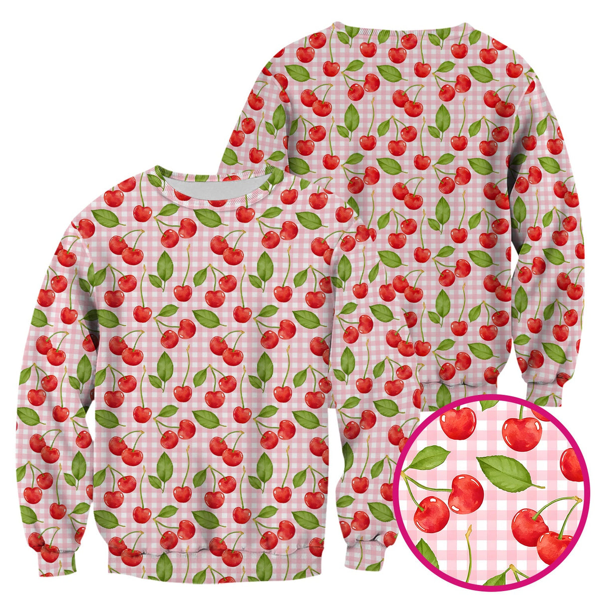 Sweet Red Cherry Gingham Pattern Scrub Top, Comfortable Scrubs for Nurses