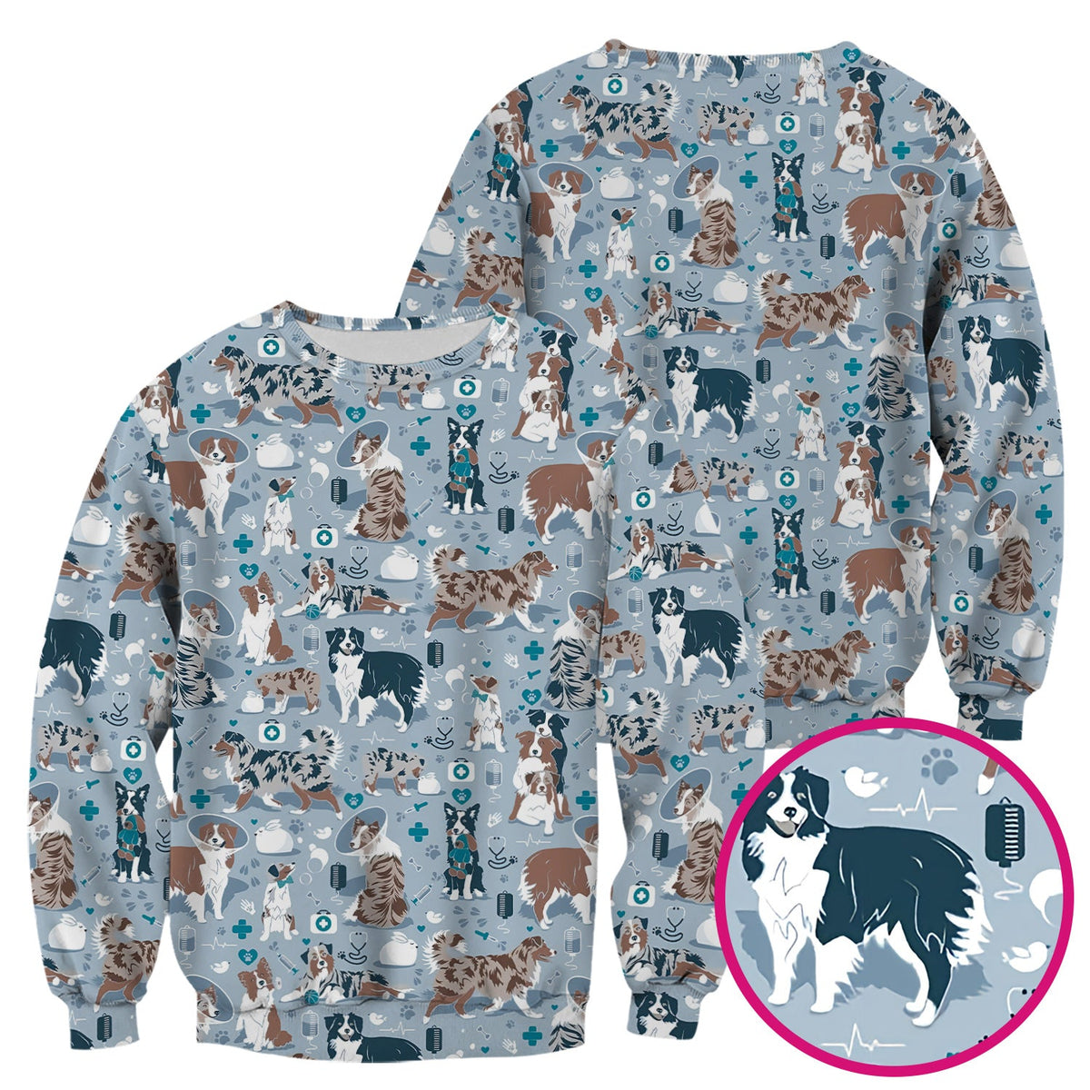 Cute Dog Pattern Veterinary Scrub Top, Breathable Fabrics Nursing Uniform