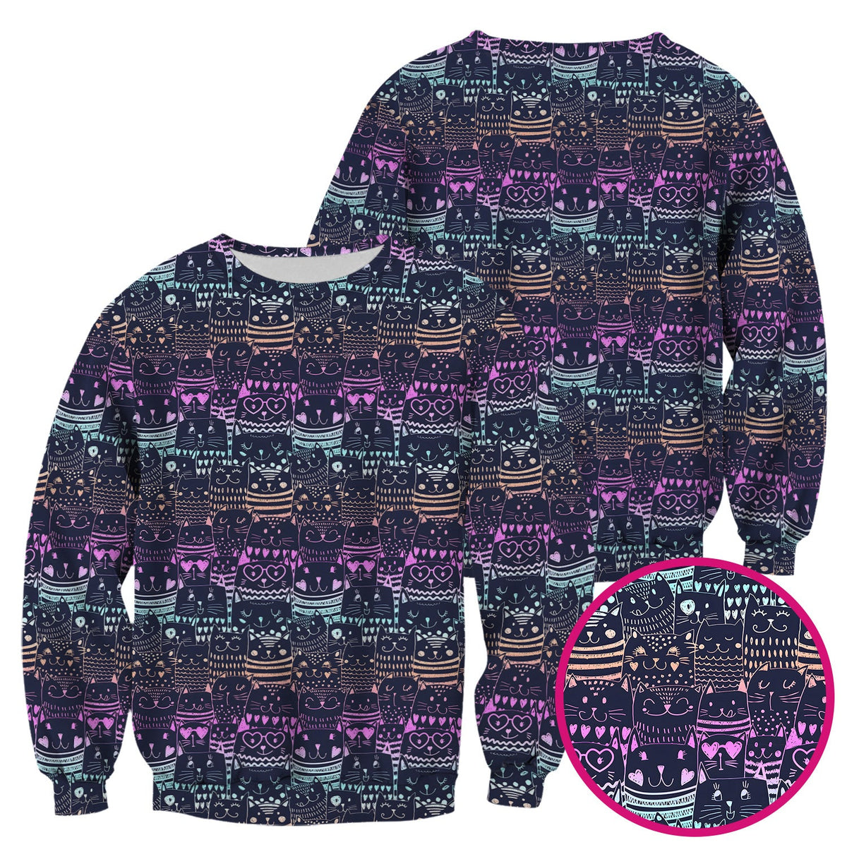 Neon Cat Faces Nurse Scrub Top