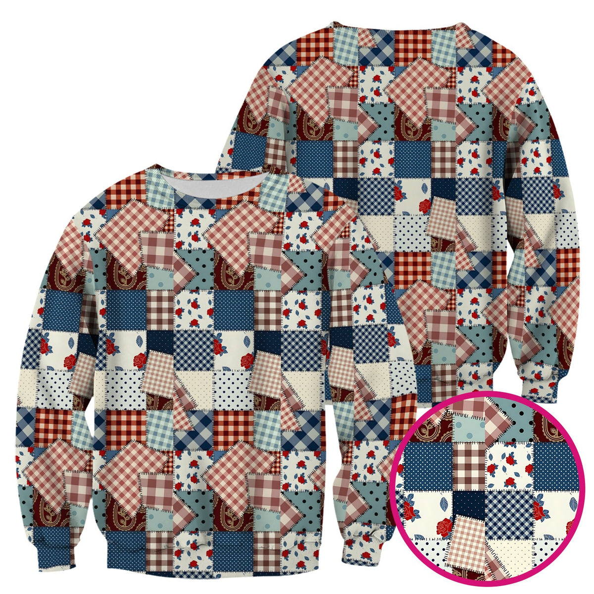 Retro Patchwork Plaid Quilt Nurse Scrub Top