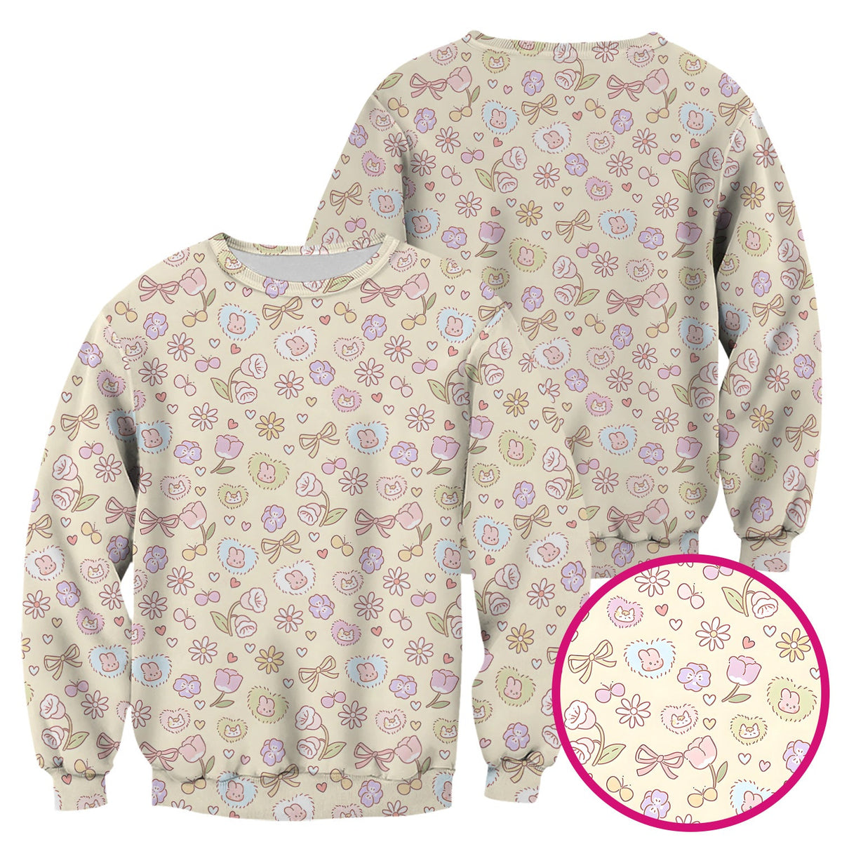 Pastel Bunny Flower Heart Nurse Scrub Top