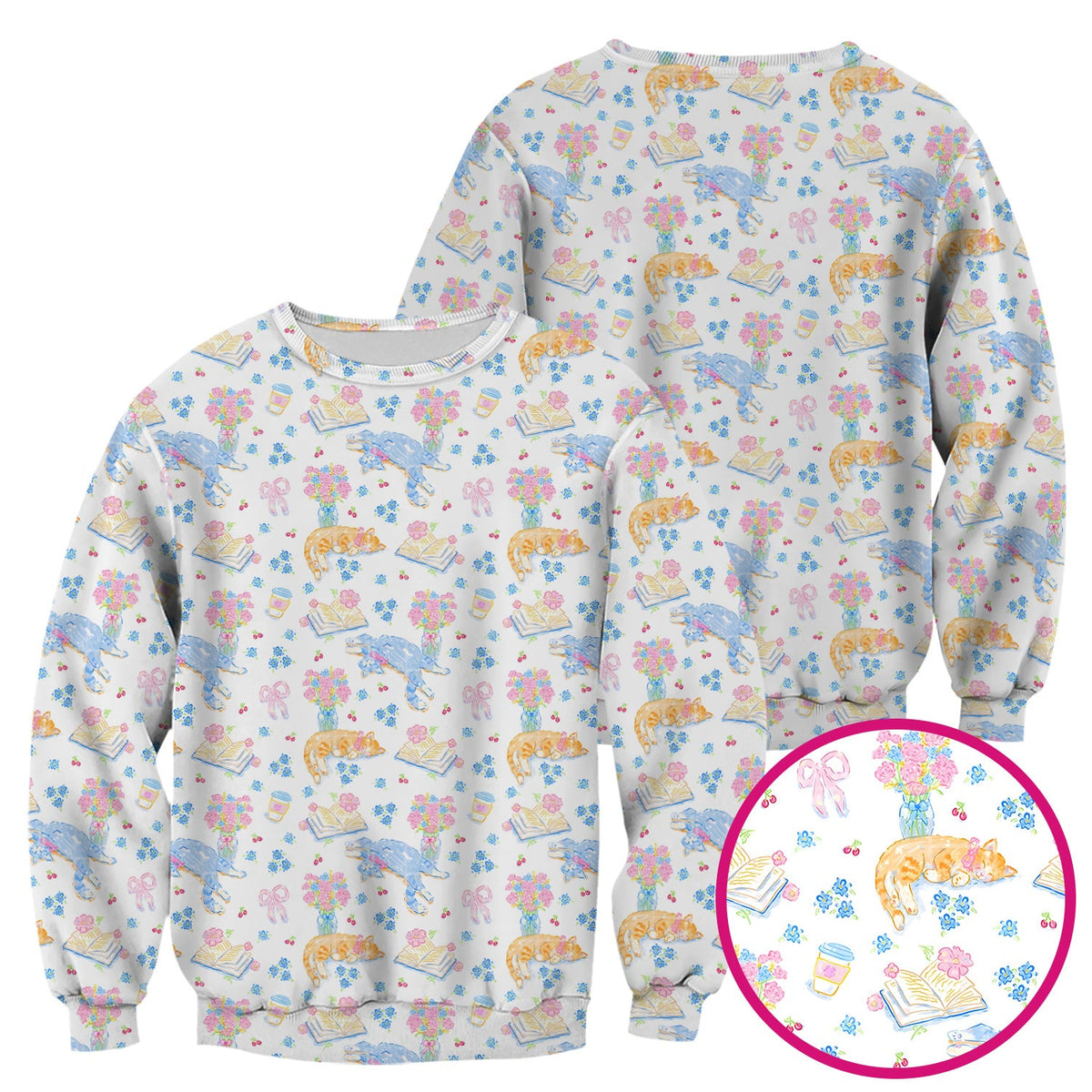 Cats Reading Floral Books Nurse Scrub Top