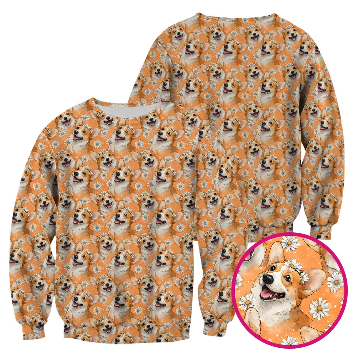 Corgi Daisy Floral Orange Nurse Scrub Top