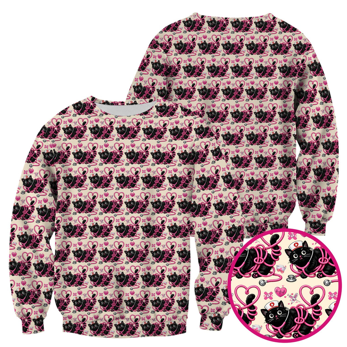 Valentine Cat Nurse Heart Scrub Top