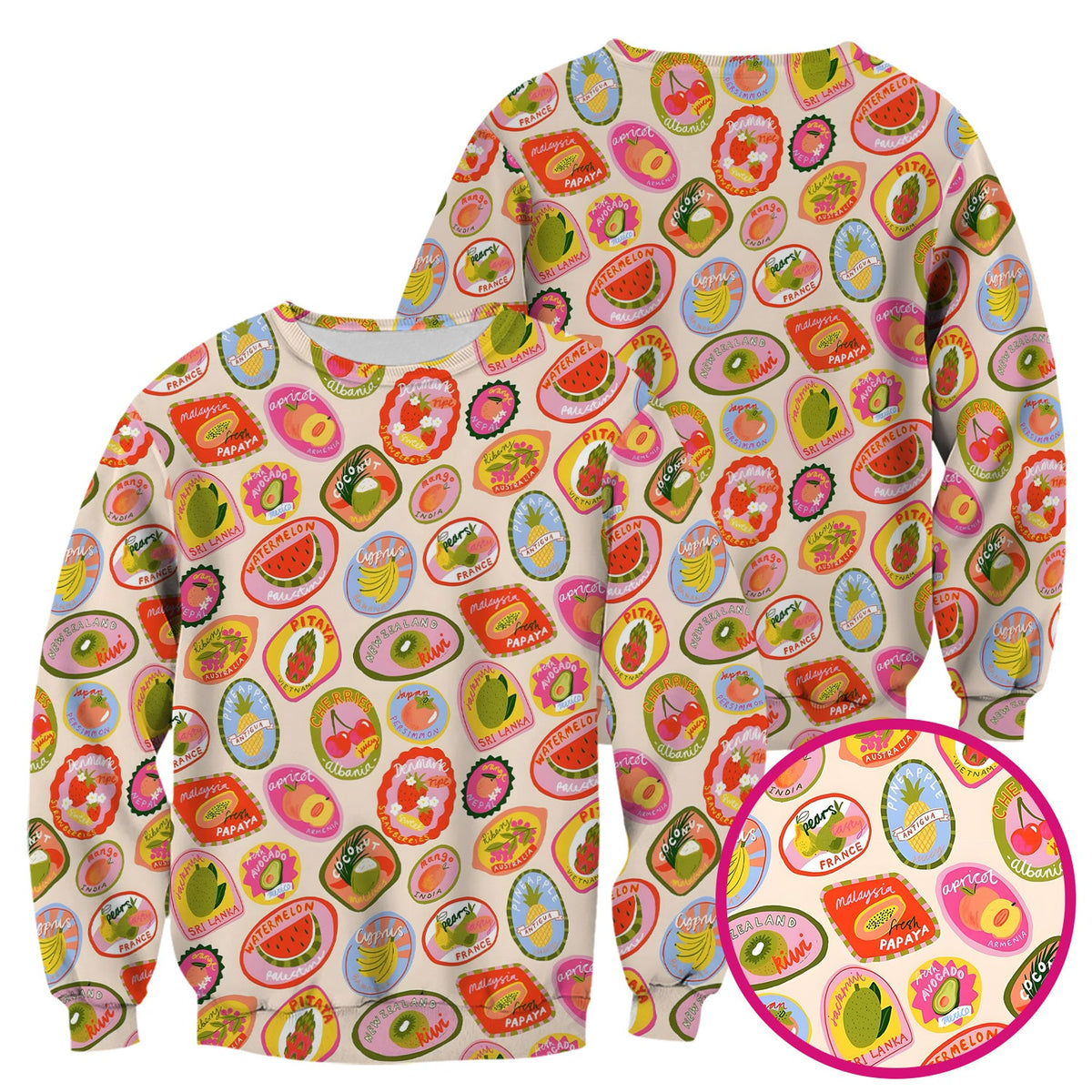 Summer Colorful Fruit Sticker Nurse Scrub Top
