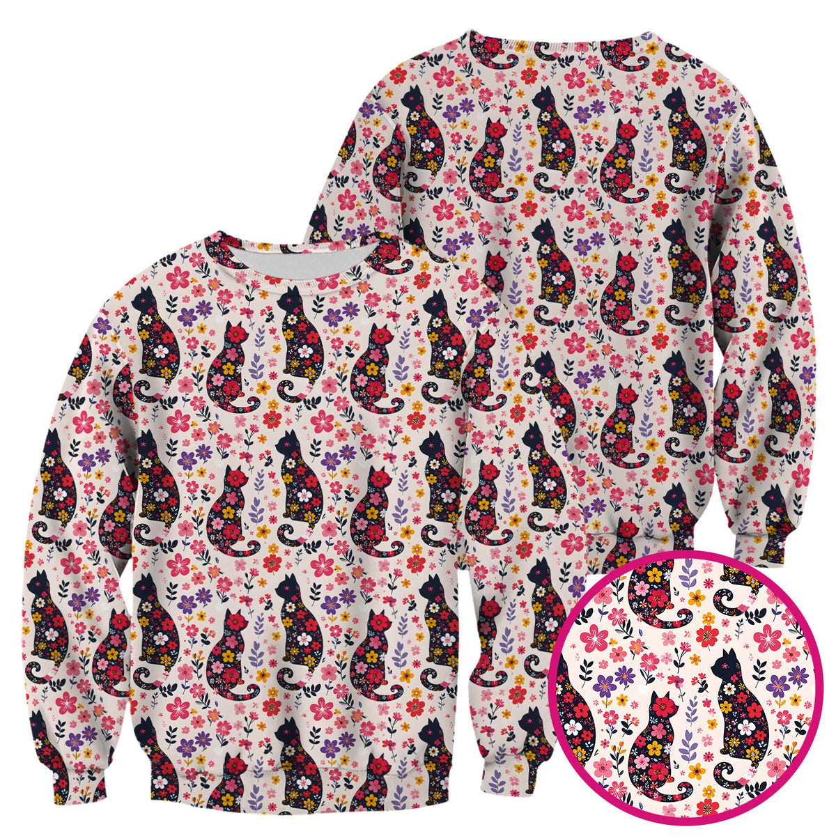Floral Cat Silhouette Spring Garden Nurse Scrub Top
