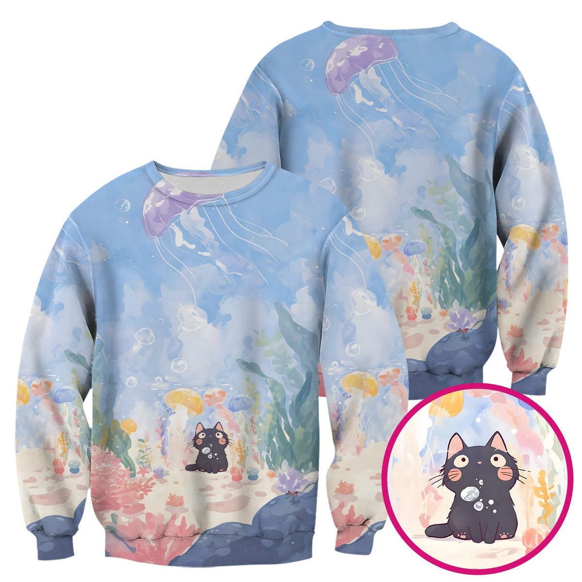 Underwater Black Cat Jellyfish Nurse Scrub Top