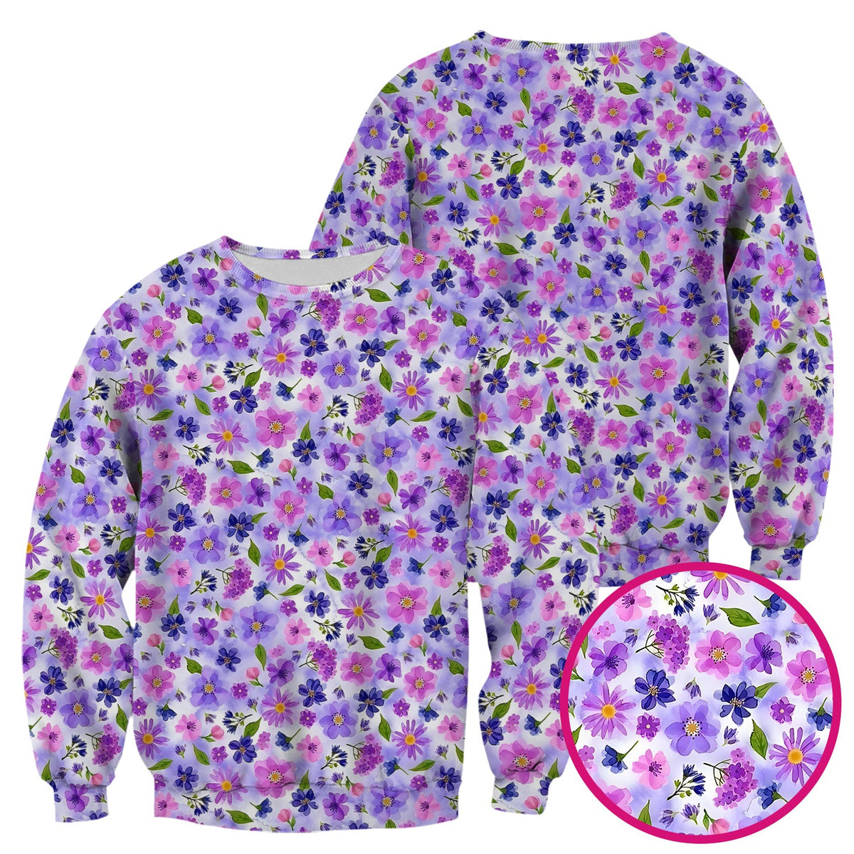 Purple Watercolor Wildflower Bloom Nurse Scrub Top