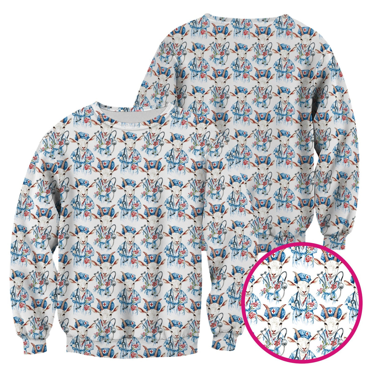 Cute Goat Animal Lover Pattern Scrub Top, Comfortable Scrubs for Nurses