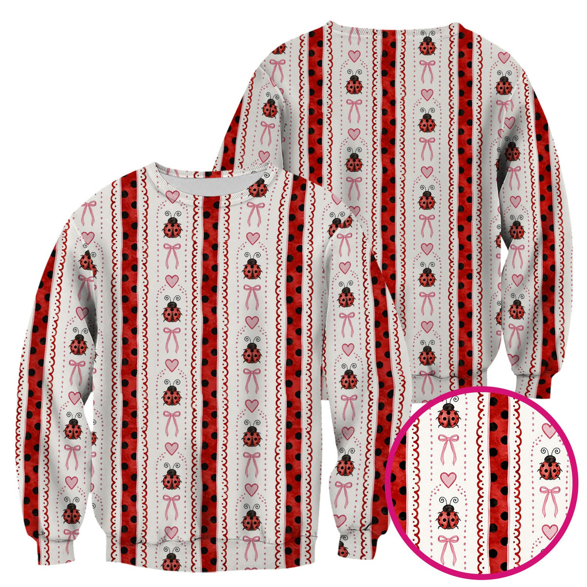 Ladybug Heart Bow Stripe Nurse Scrub Top