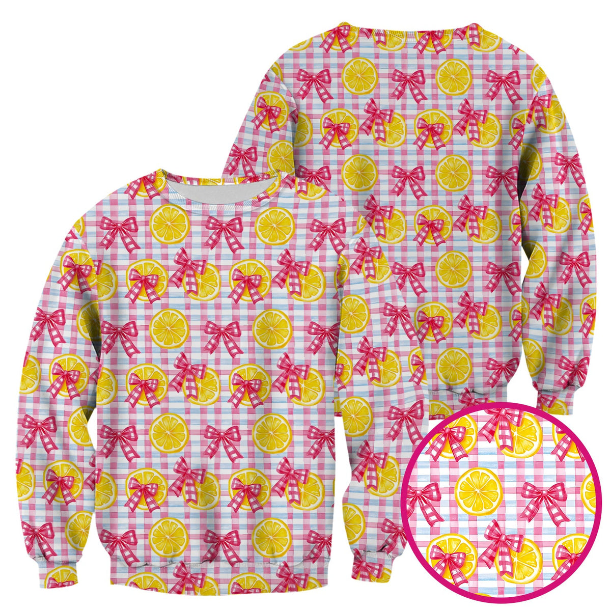 Lemon Slice Pink Bow Gingham Nurse Scrub Top