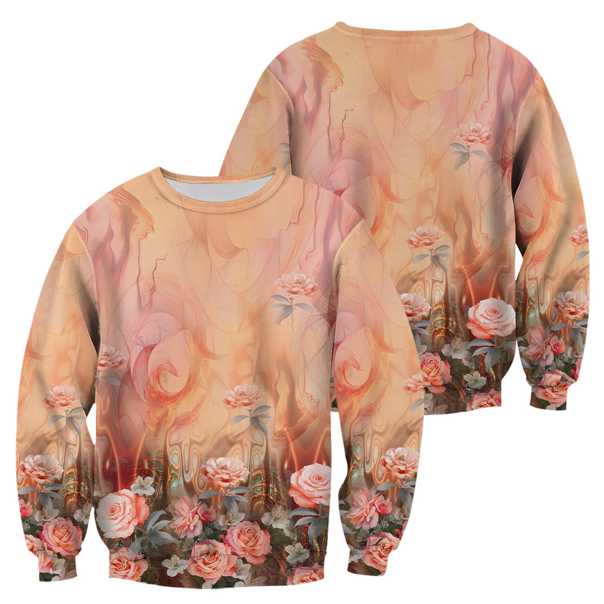 Elegant Peach Marble Rose Nurse Scrub Top