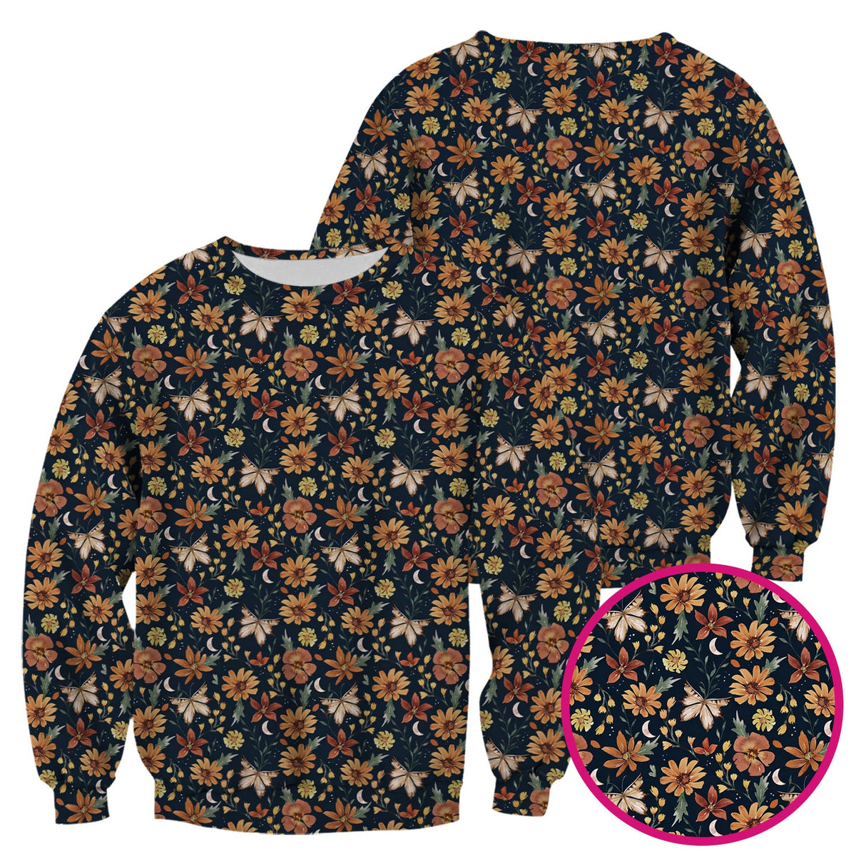 Autumn Floral Butterfly Moon Nurse Scrub Top