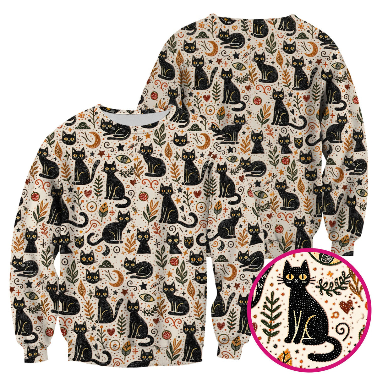 Mystic Black Cat Celestial Doodle Pattern Scrub Top, Comfortable Scrubs for Nurses