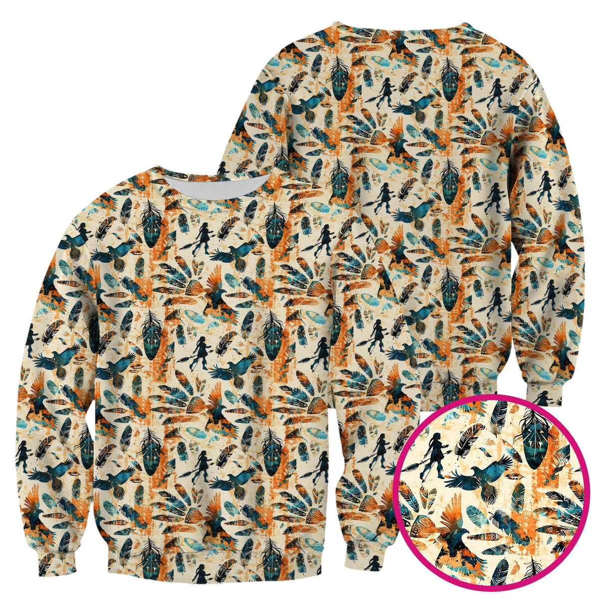 Feather Birds Tribal Nurse Scrub Top