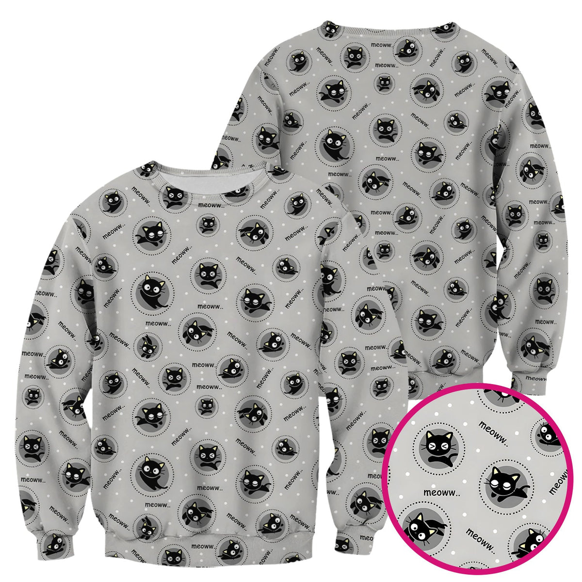 Black Cat Meow Nurse Scrub Top