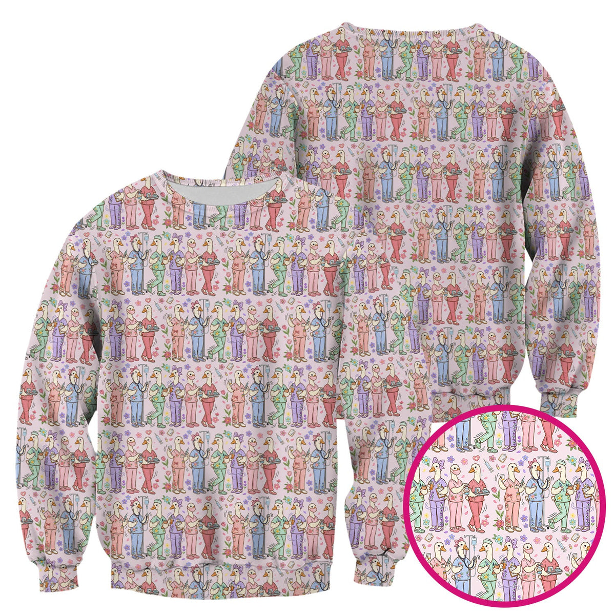 Goose Characters Floral Nurse Scrub Top