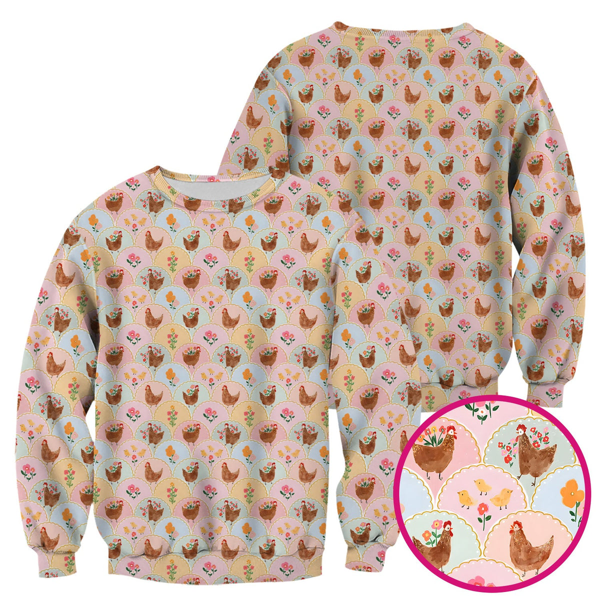 Pastel Chicken Floral Nurse Scrub Top