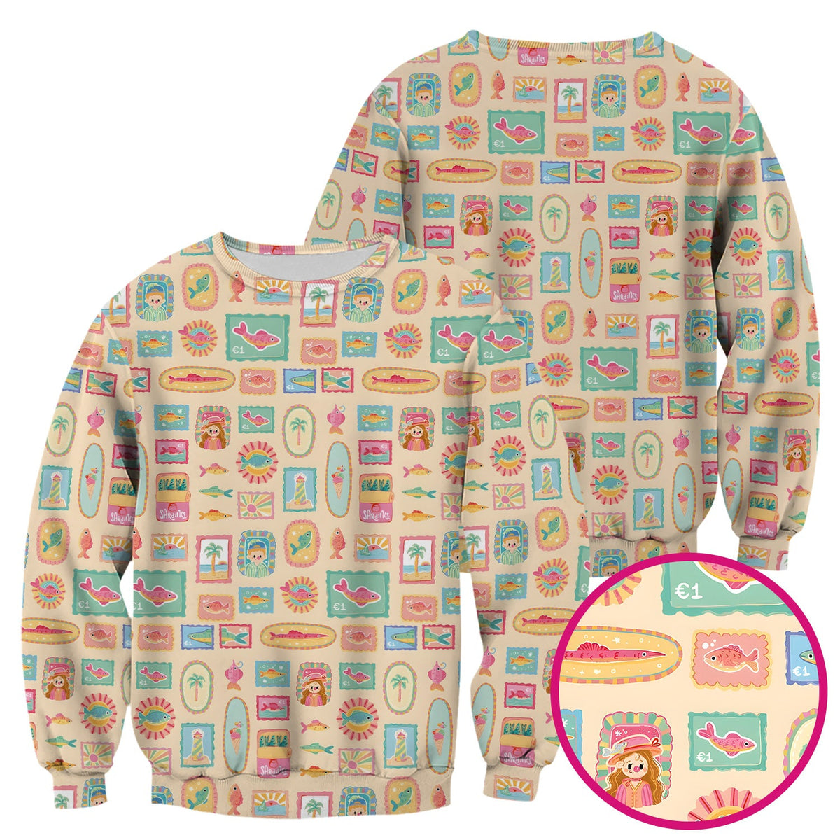 Coastal Vintage Postage Stamp Nurse Scrub Top