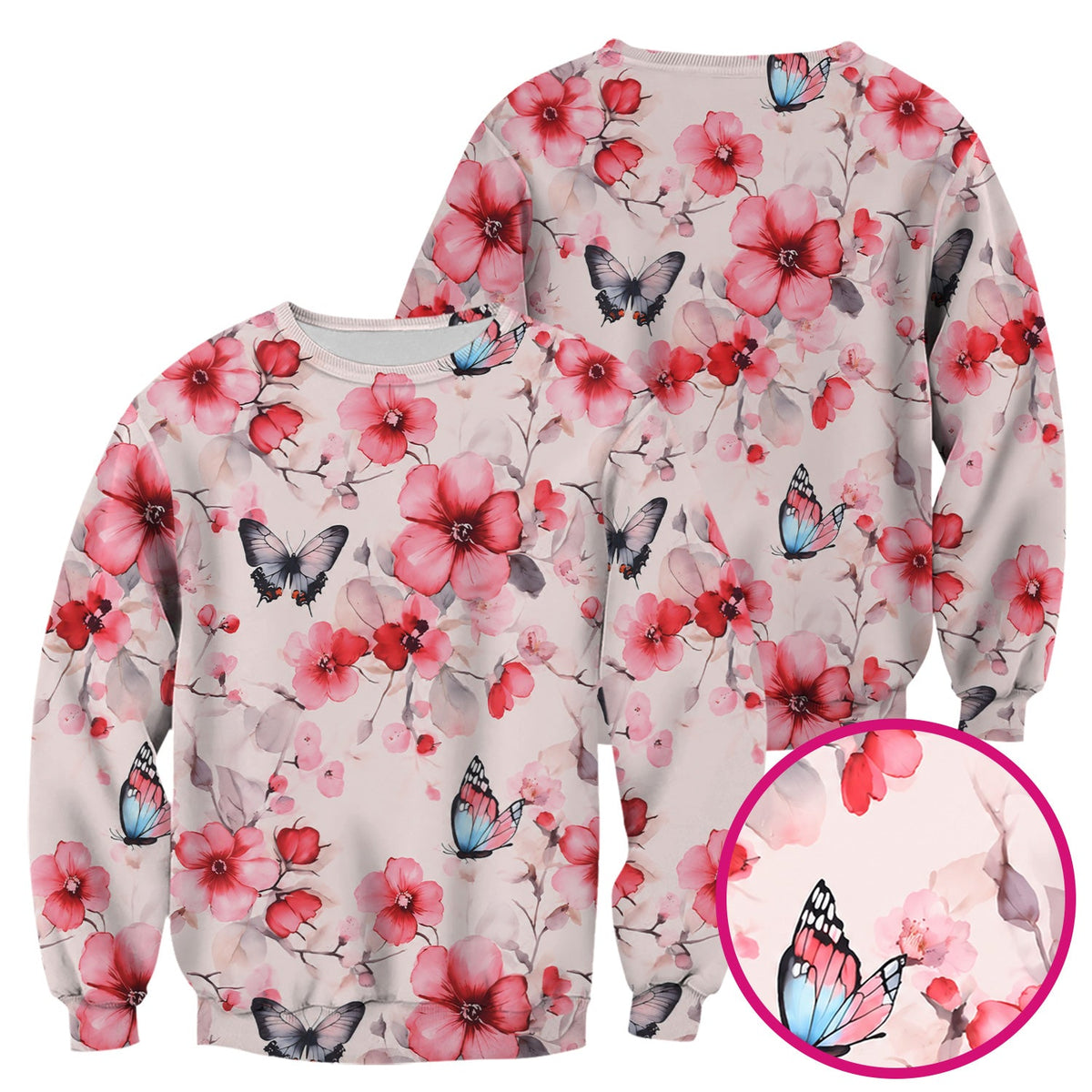 Pink Butterfly Blossom Nurse Scrub Top