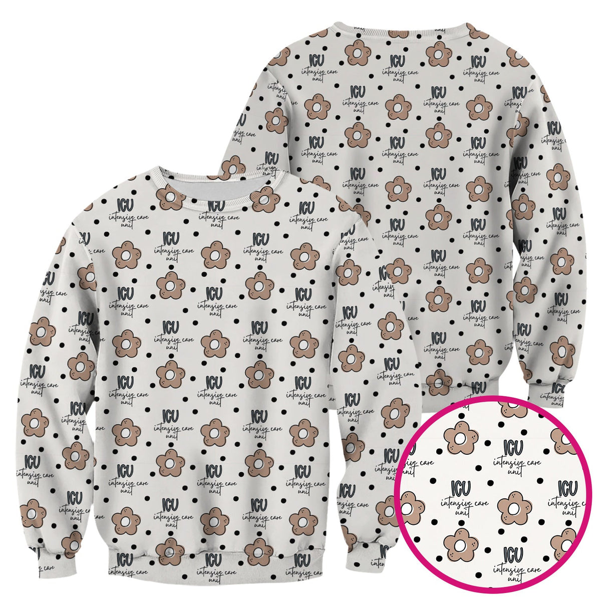 ICU Flower Polka Dot Nurse Scrub Top