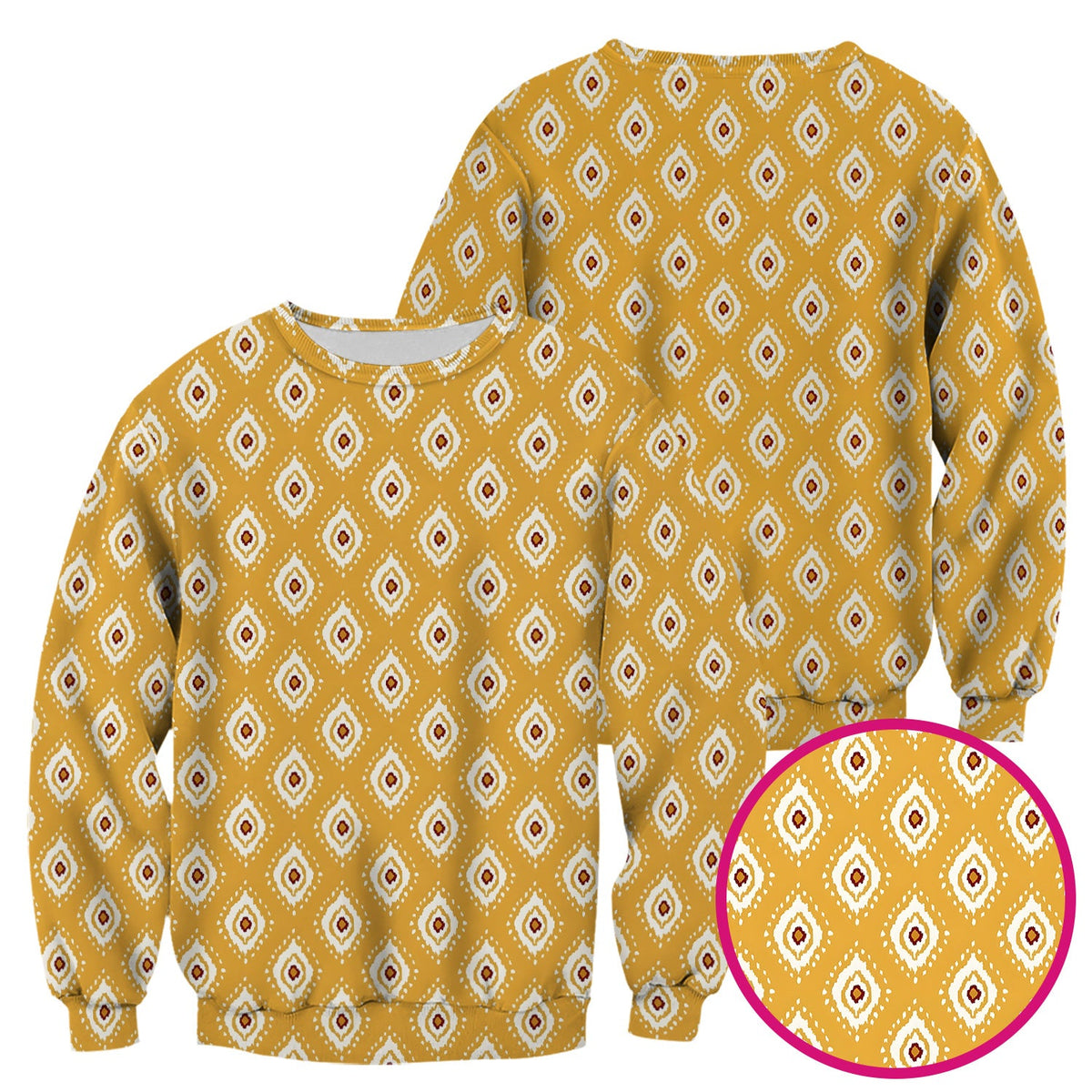Mustard Geometric Ikat Nurse Scrub Top
