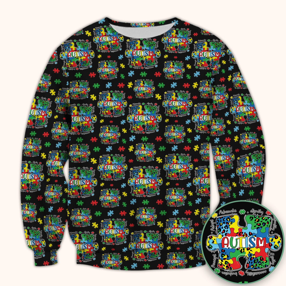 Autism Awareness Puzzle Black White Nurse Scrub Top