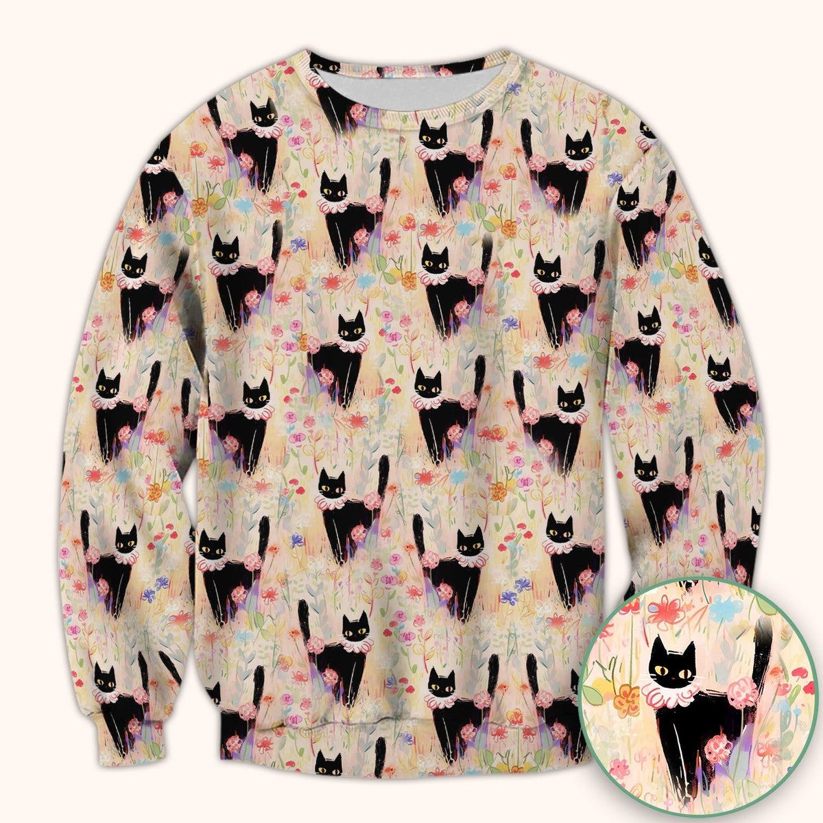 Black Cat Floral Garden Nurse Scrub Top