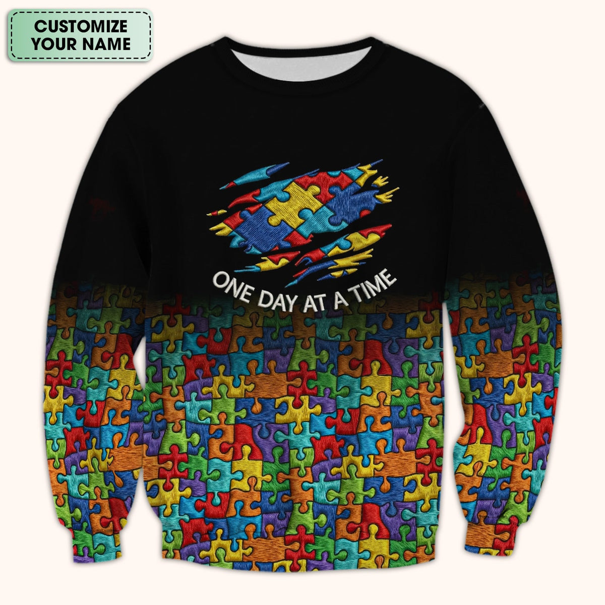 Personalized Autism Puzzle One Day At A Time Nurse Scrub Top