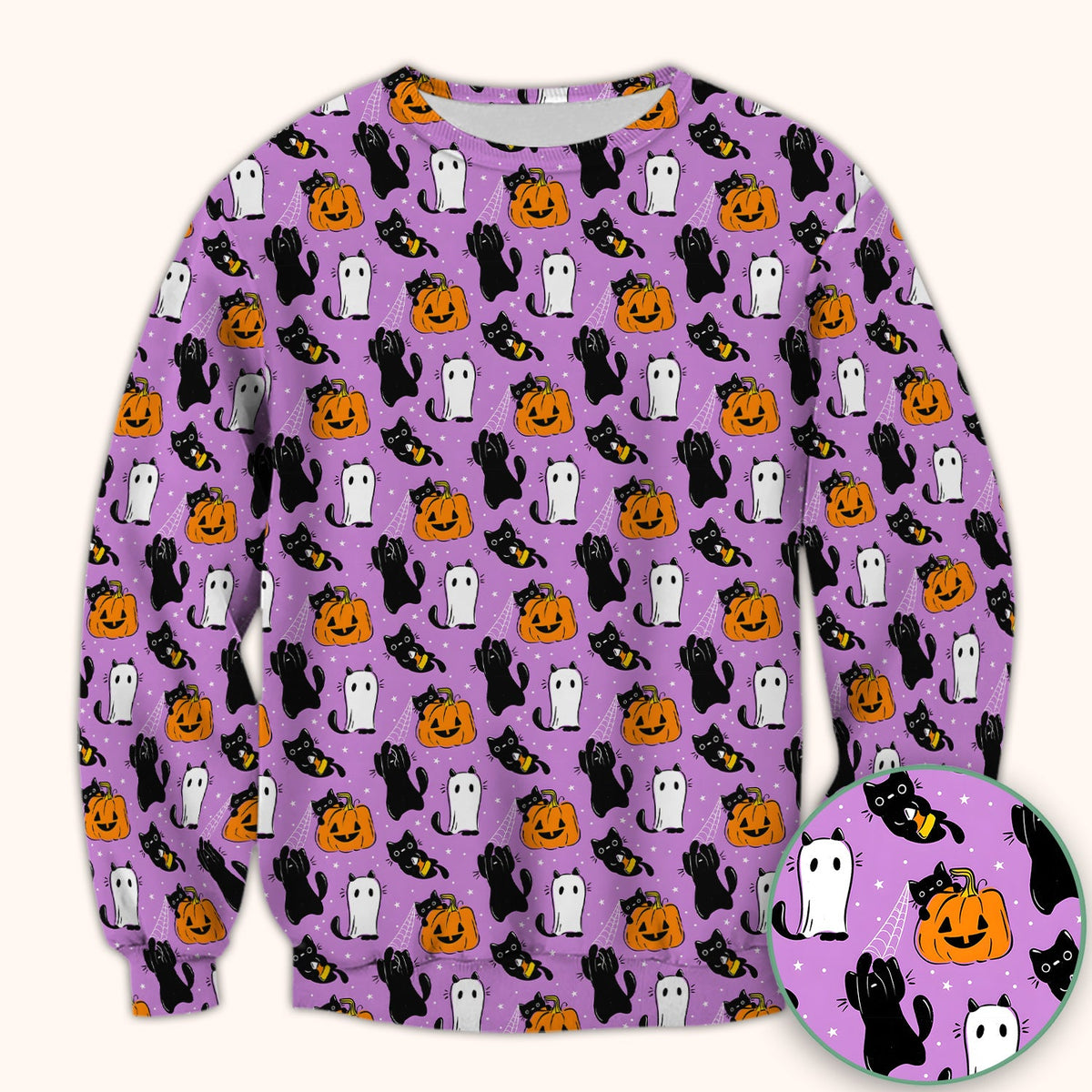 Purple Halloween Black Cat Nurse Scrub Top
