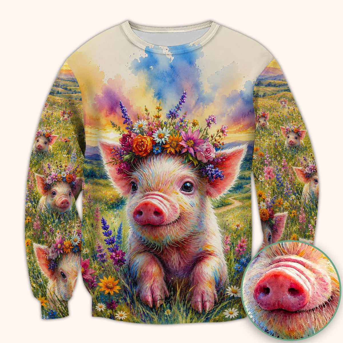 Floral Piglet Nurse Scrub Top