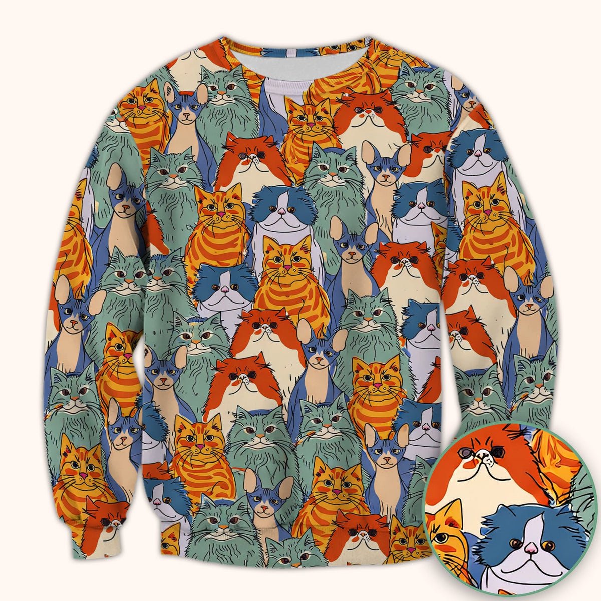 Multicolor Cat Faces Nurse Scrub Top