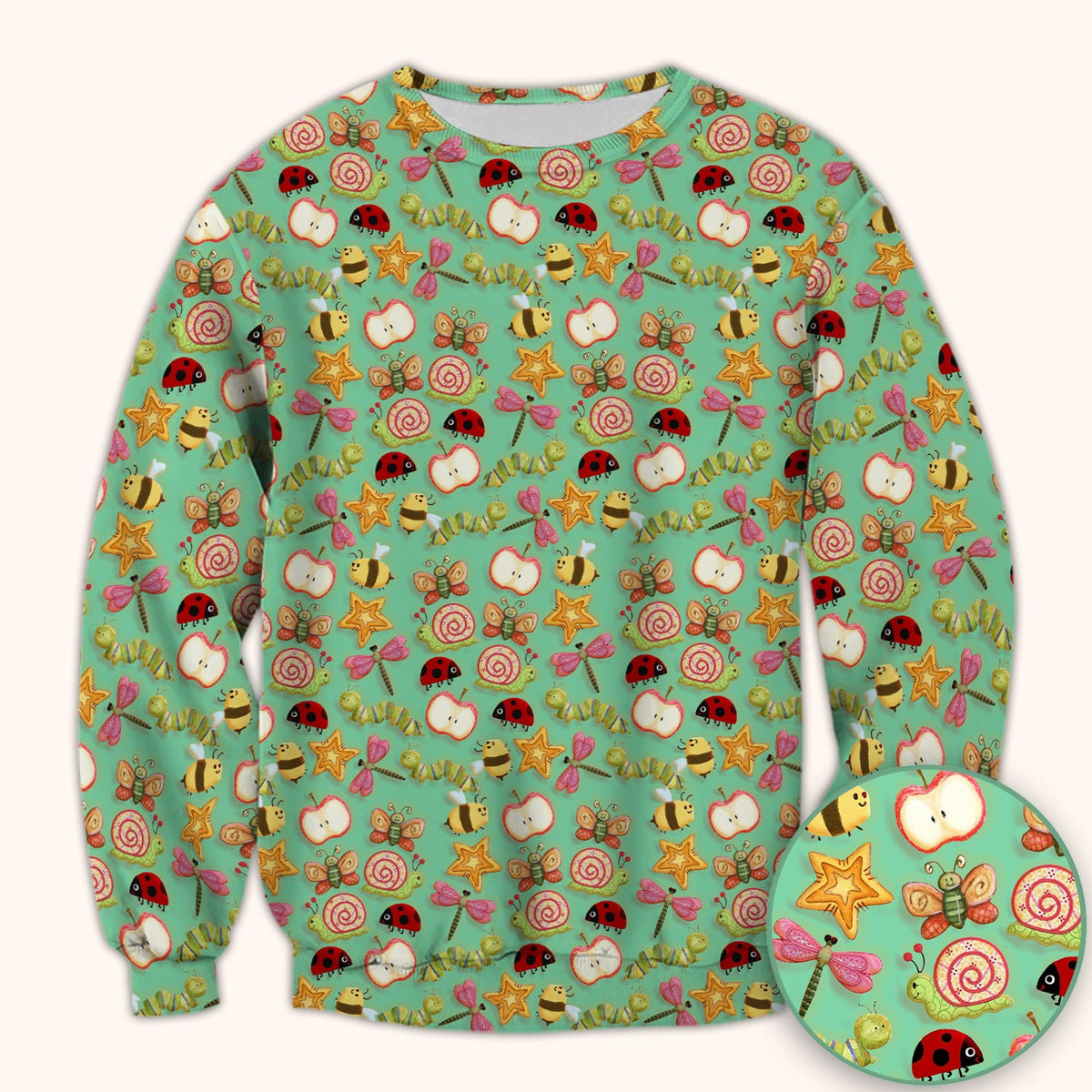Snail Ladybug Caterpillar Apple Garden Nurse Scrub Top