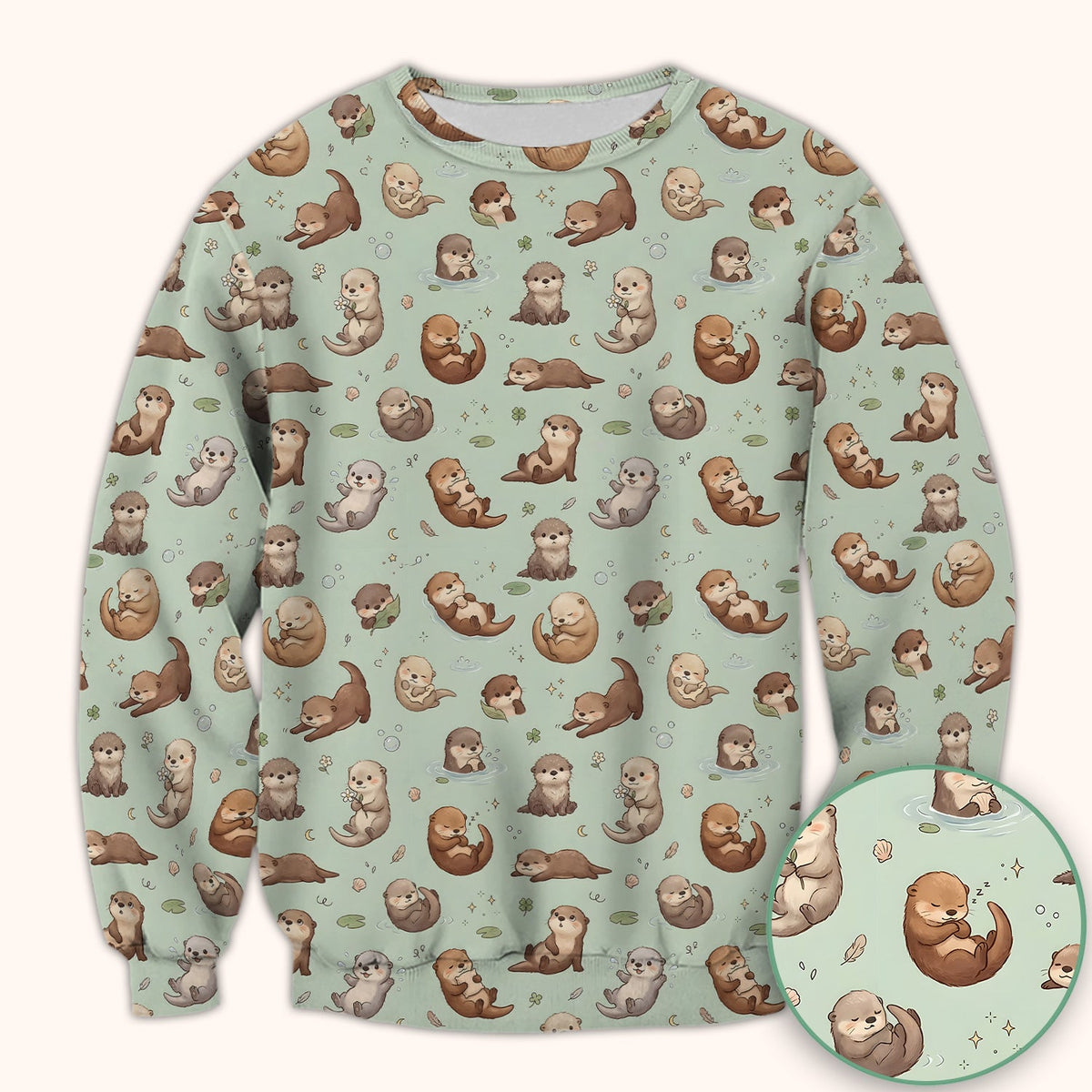Cute Otter Pattern Scrub Top, Comfortable Scrubs for Nurses