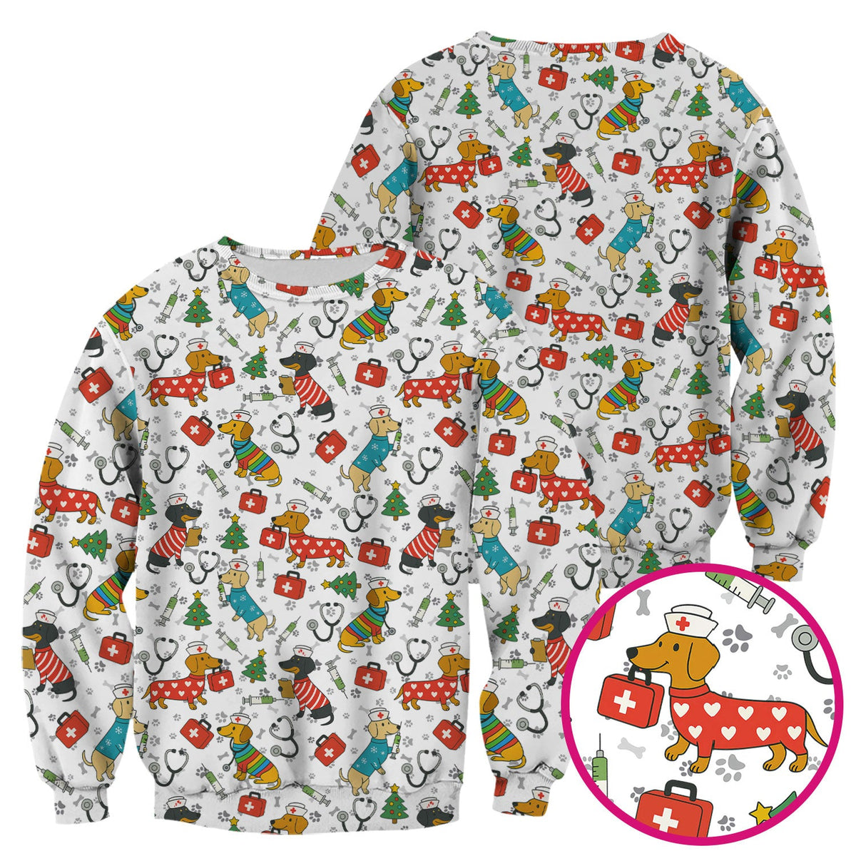 Christmas Dachshund Nurse Scrub Top