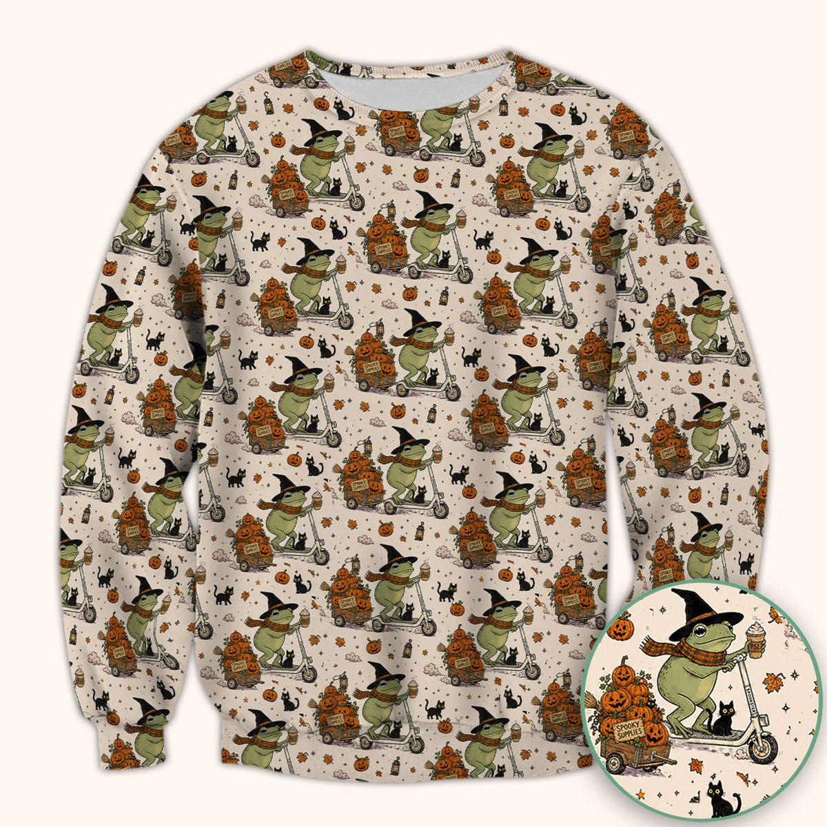 Halloween Witch Frog Pumpkins Nurse Scrub Top