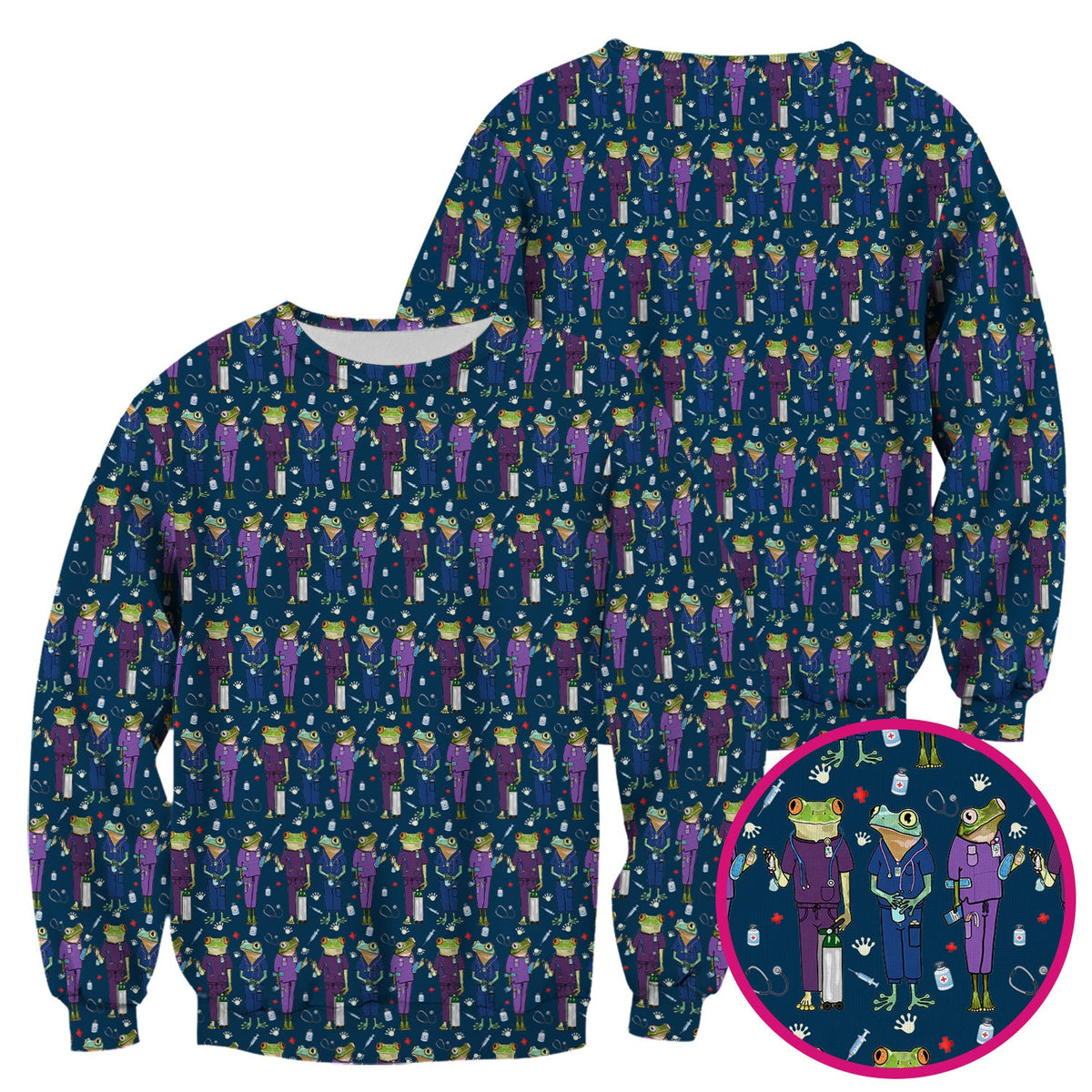 Frog Print Nurse Scrub Top