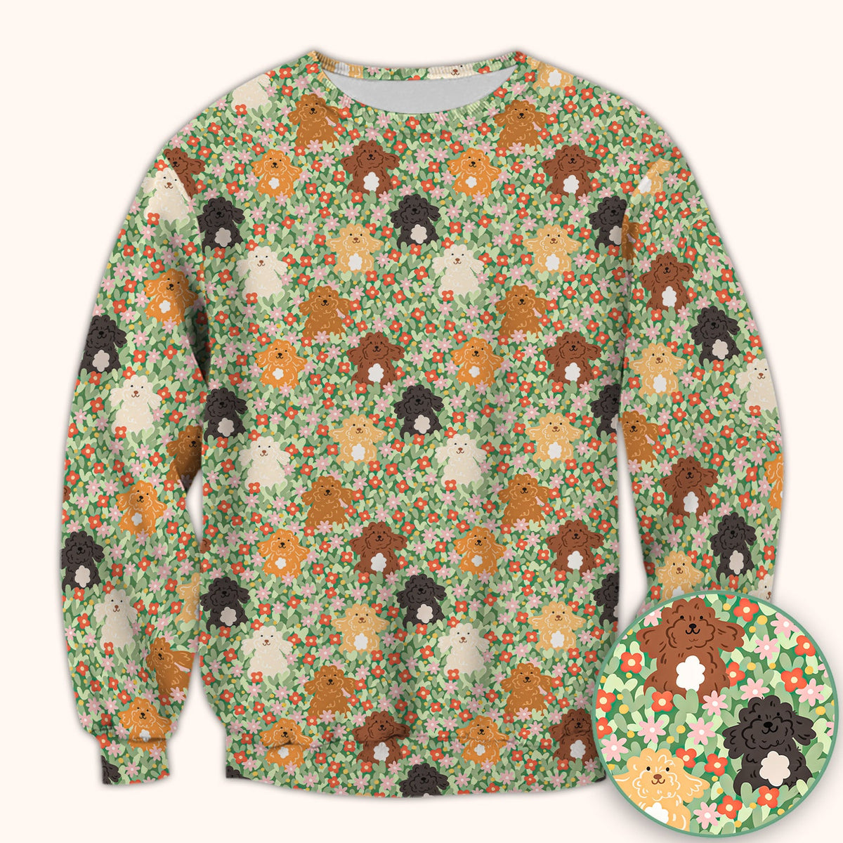 Poodle Dogs Floral Nurse Scrub Top