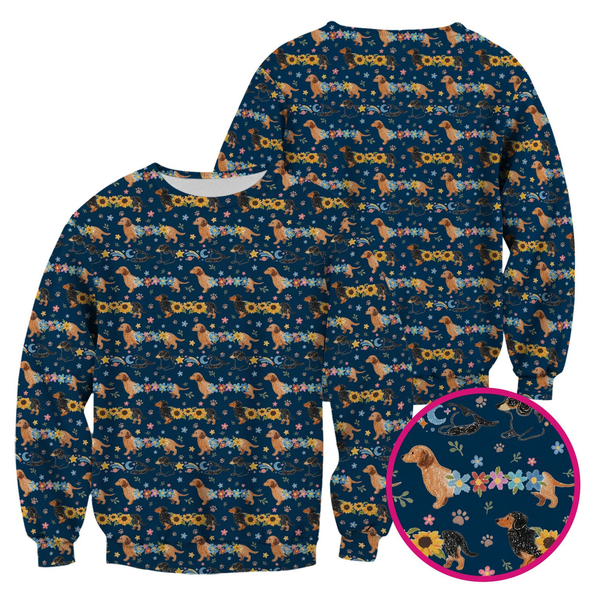 Floral Wiener Dog Nurse Scrub Top