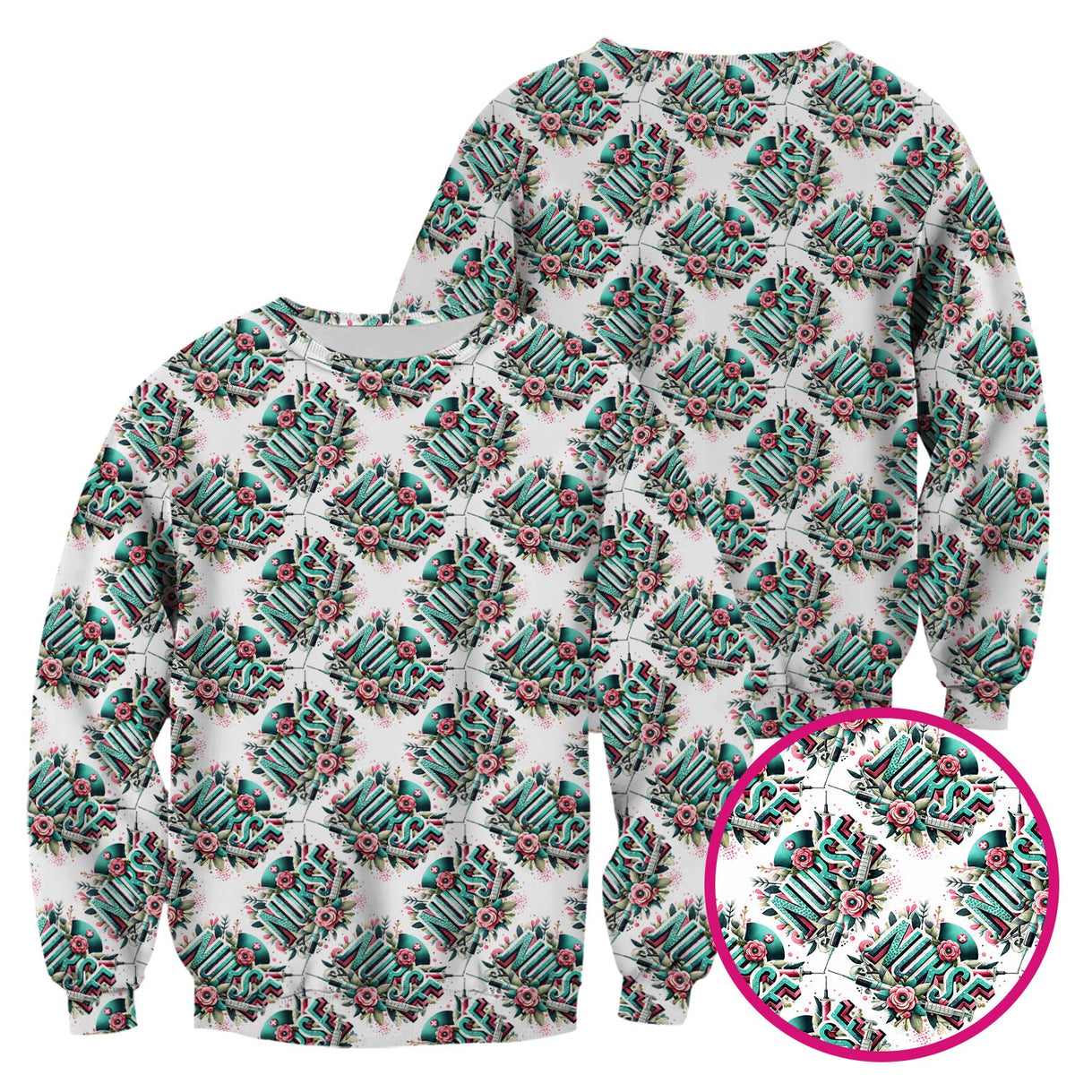 Typography Floral Nurse Scrub Top