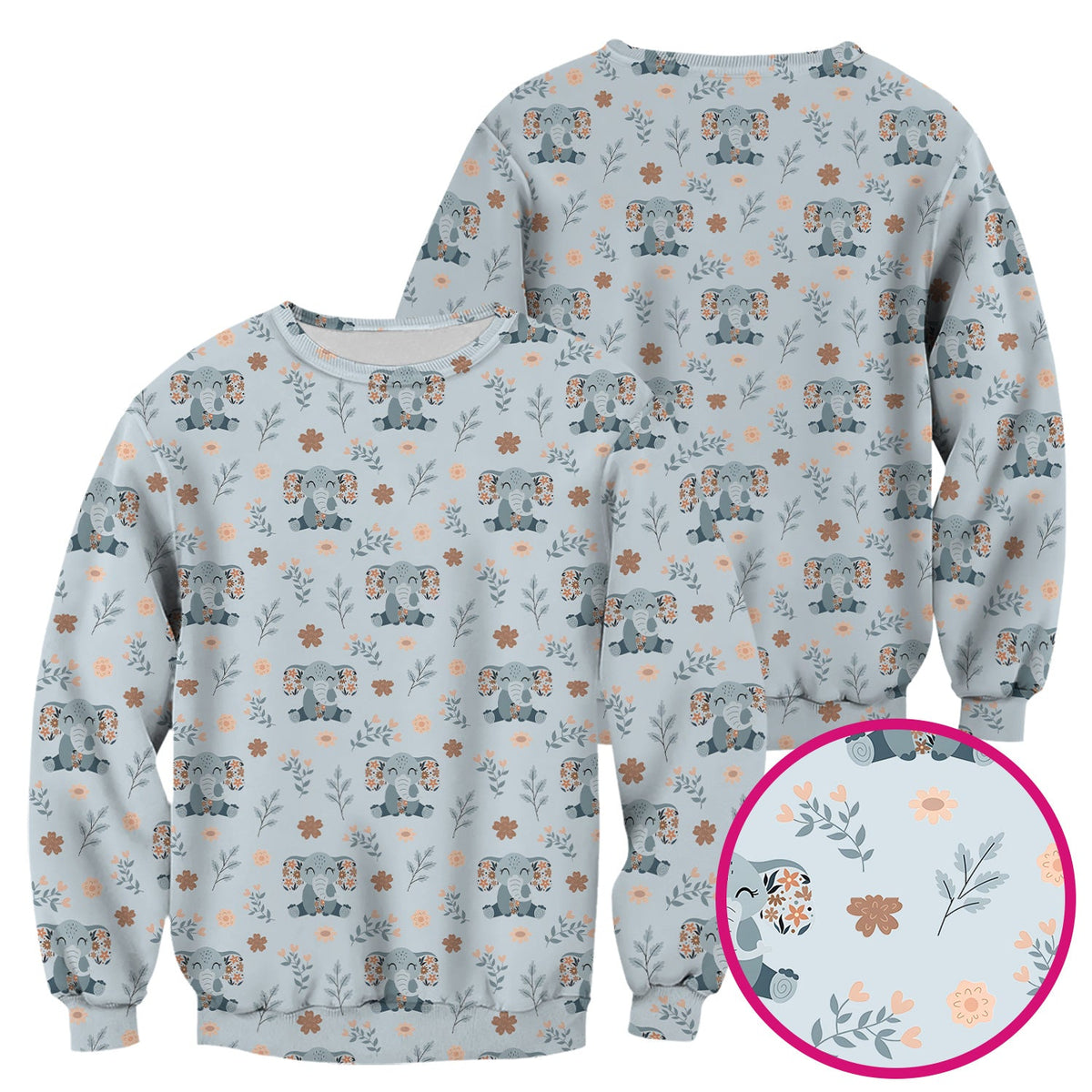 Cute Elephant Floral Print Scrub Top, Comfortable Scrubs for Nurses