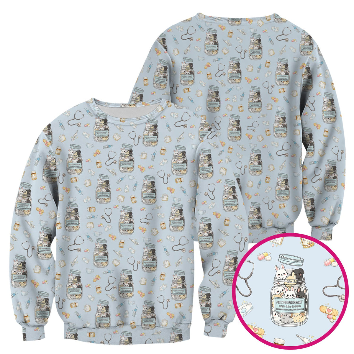 Whimsical Antidepressant Rabbit Jar Nurse Scrub Top