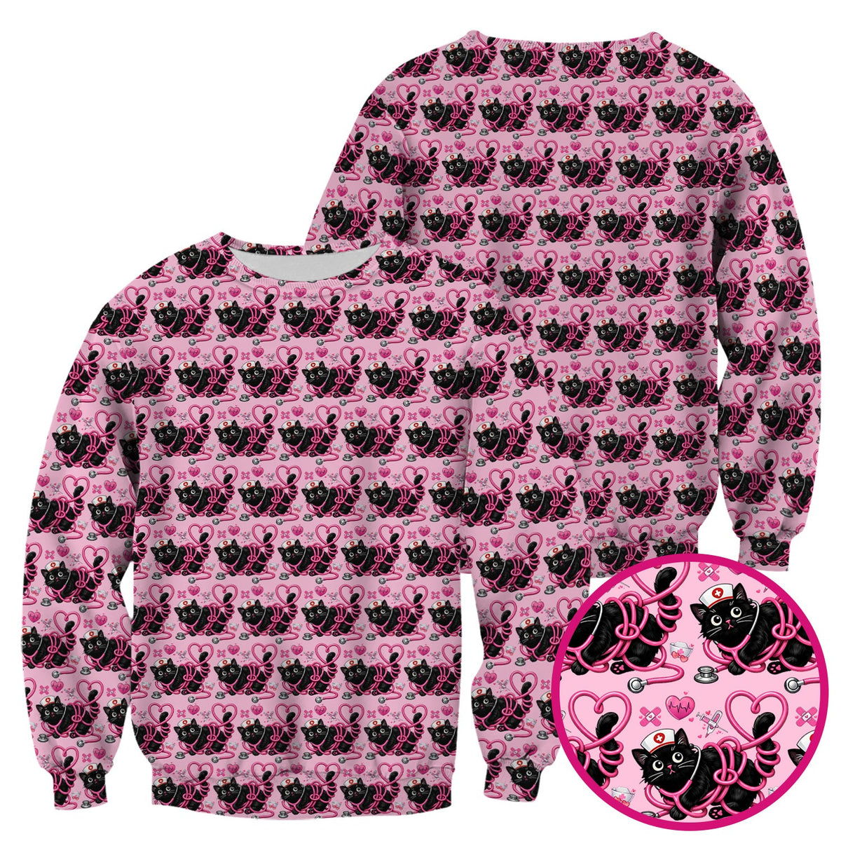 Valentine Cat Nurse Heart Scrub Top
