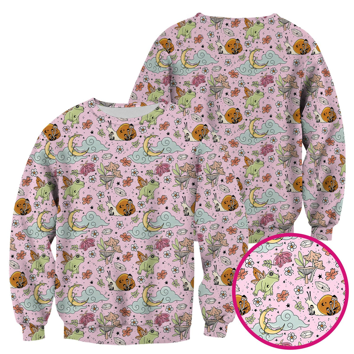Whimsical Frog Moon Mushroom Nurse Scrub Top