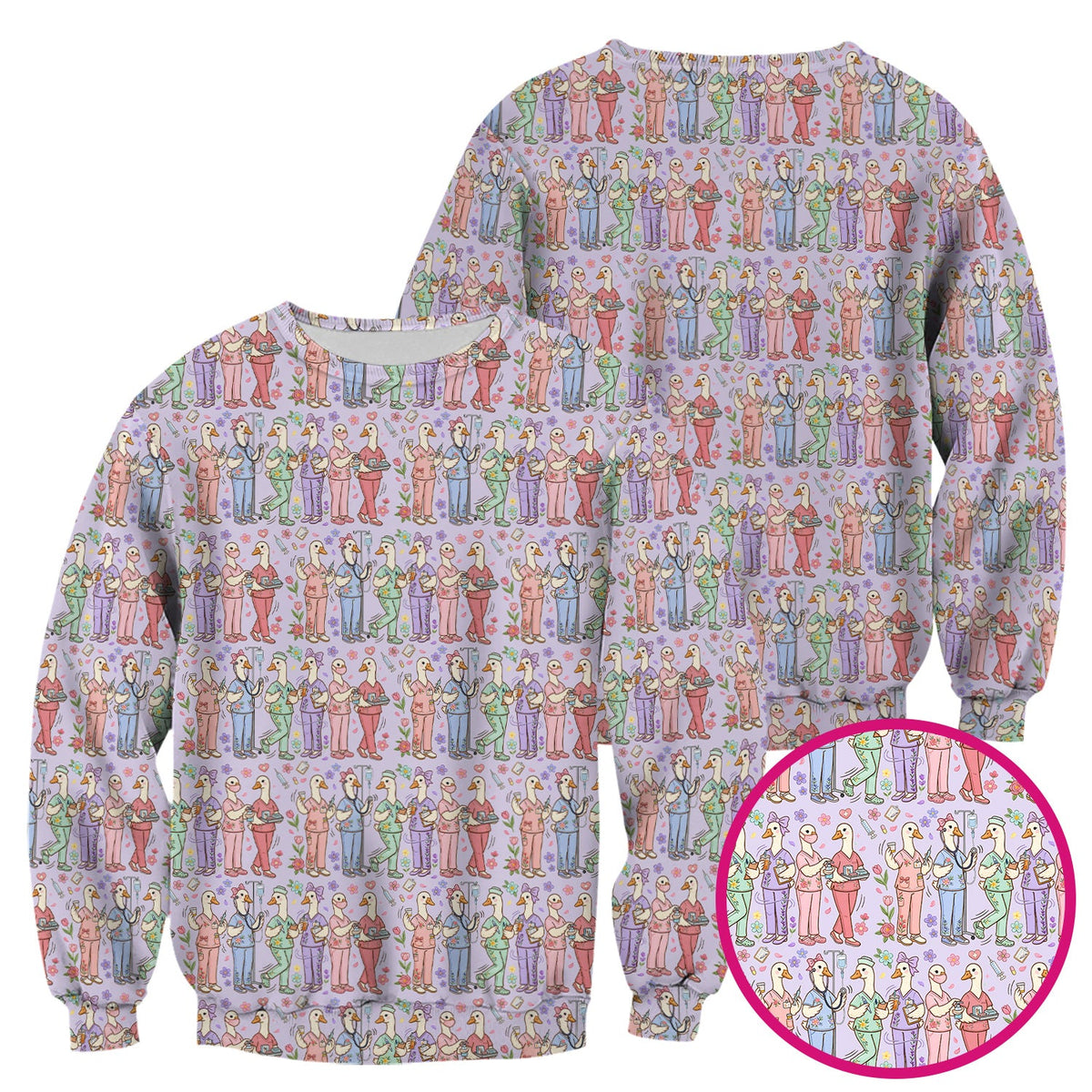 Goose Characters Floral Nurse Scrub Top