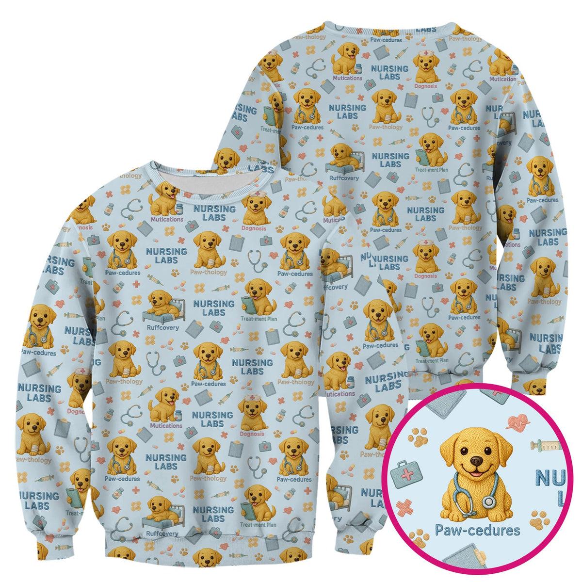 Labrador Nursing Scrub Top, Cute Dog Pattern Nurse Uniform,  Comfortable Scrubs For Nurses