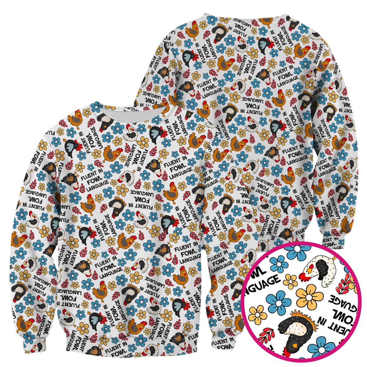 Funny Chicken Fluent in Fowl Language Pattern Scrub Top, Comfortable Scrubs for Nurses