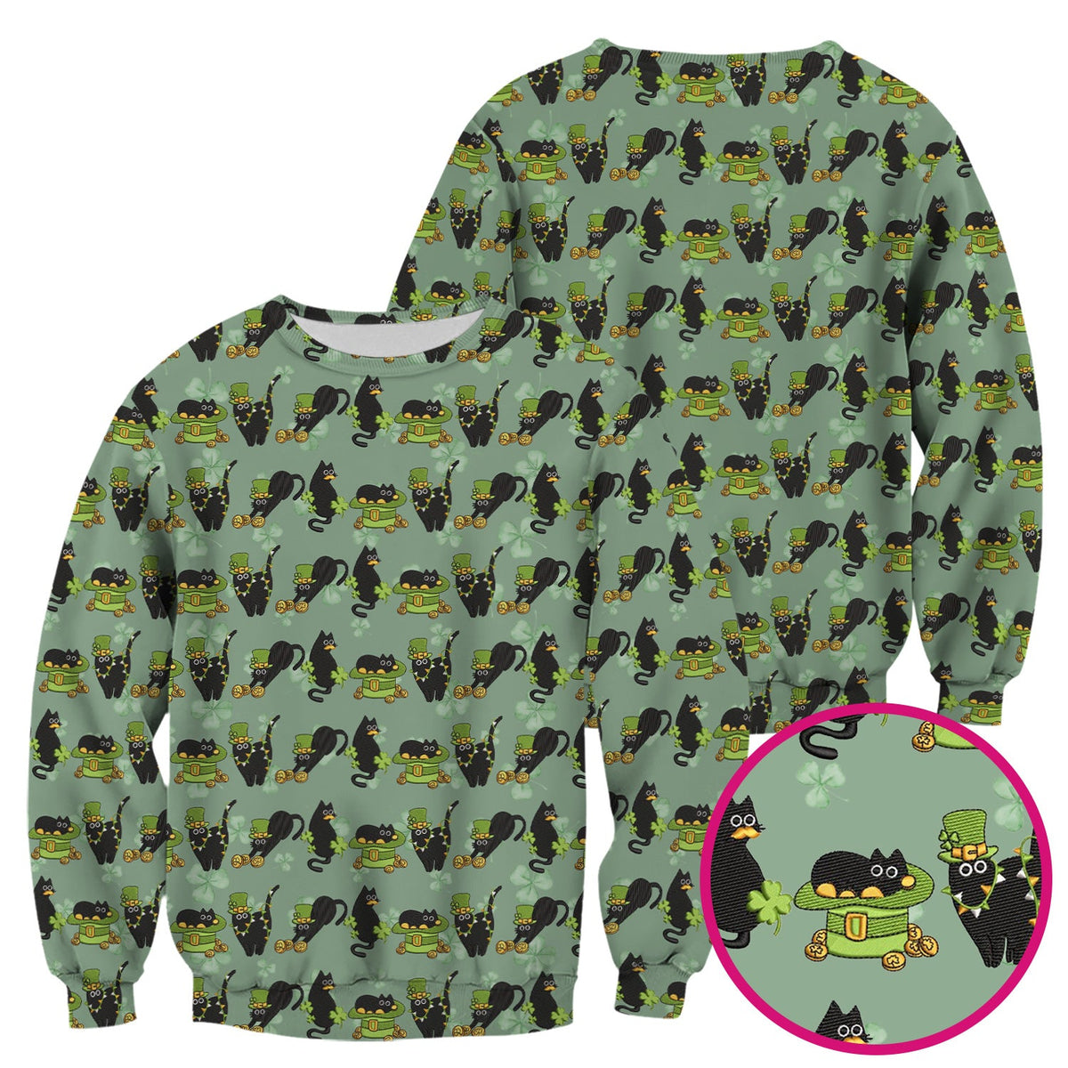 St Patrick Black Cat Clover Nurse Scrub Top
